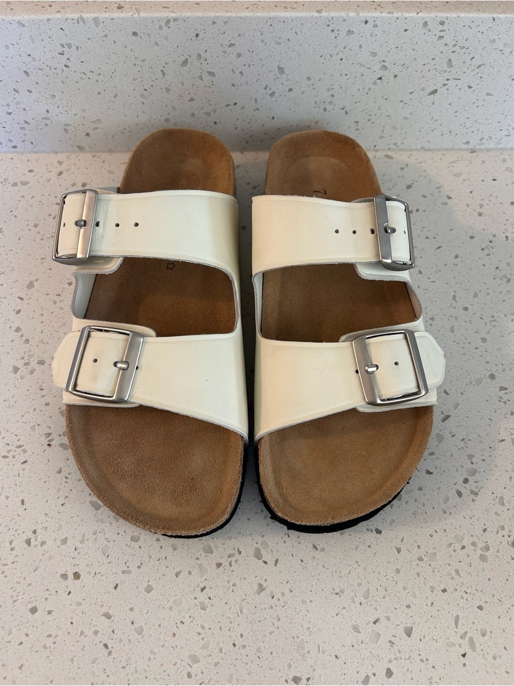 Quince White Double-Buckle Slide Sandals in bone